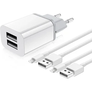 Dubbele USB Adapter met 2x iPhone Oplaadkabel -1 Meter - 2.1A Snellader - Geschikt voor iPhone en iPad