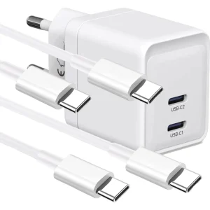 Dubbele USB-C Oplaadstekker met 2x Samsung Oplader Kabel - 2 Meter - GaN Technologie - 35W Adapter USB C - Maximum Charge - Geschikt voor Samsung, HTC, Nokia, OnePlus, Sony, Google Pixel, ChromeBook